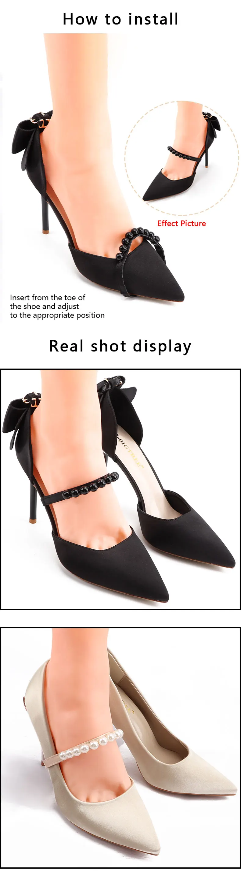 Damen-High-Heels-Set mit dekorativen Schnallen, losen, rutschfesten Riemen, Schnürsenkelbändern und verstellbarem Knöchelriemen für Schuhe – Detail 4