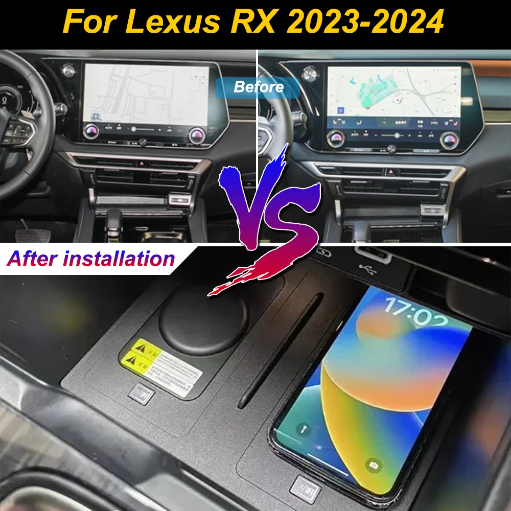 2 Din for Lexus RX 2023-2024 Car Wireless Mobile Phone Charger Center Console Storage 18W iphone fast charge plate holder