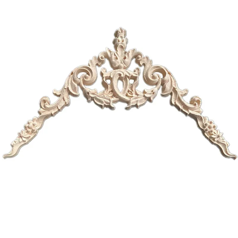 2PCS 21cm Woodcarving Corner Triangle Decal Unpainted Wood Carved Hollow Flower Onlay Applique Frame Home Furniture Decor Wall