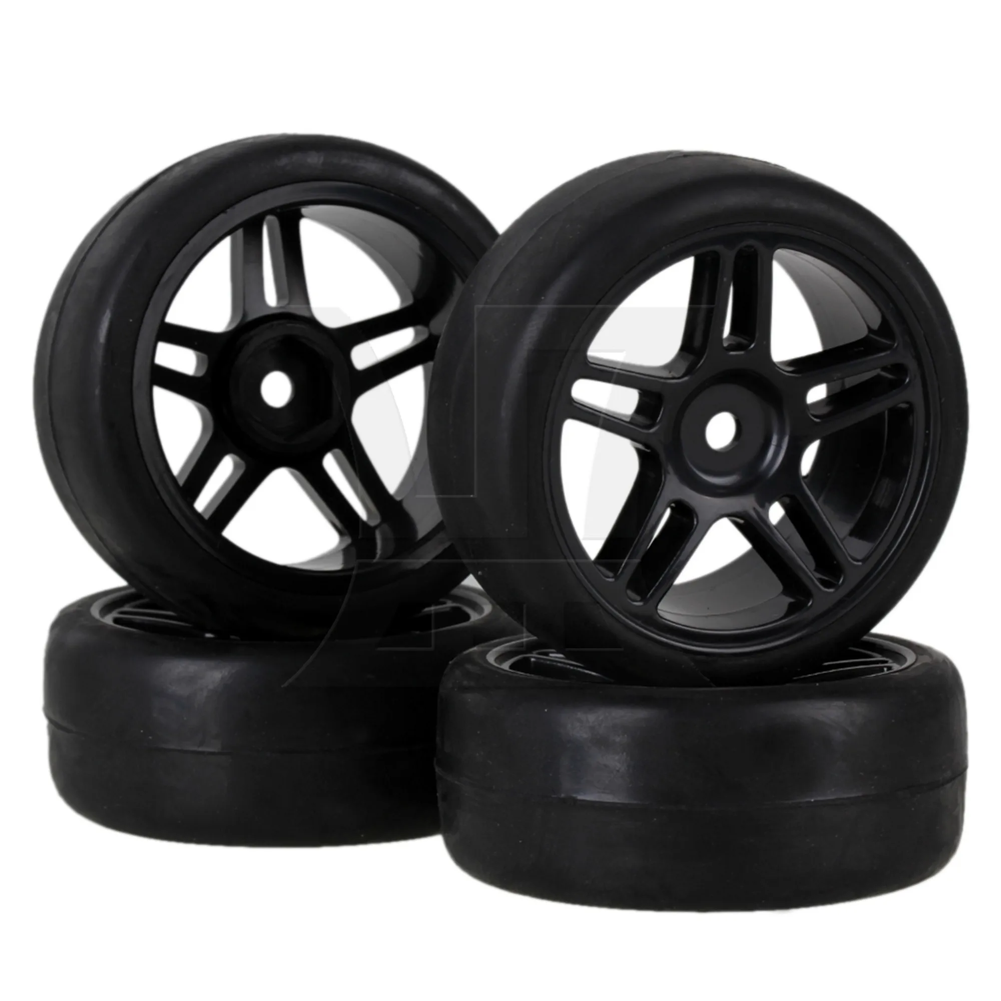 4 x Black Smooth Rubber Tire&Plastic Pentagram Wheel Rim for RC1:10 On-Road Car