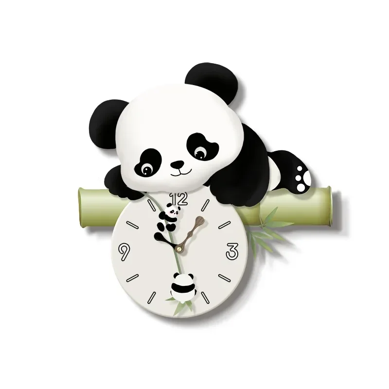 Panda clock wall clock, living room TV background wall household creative cartoon clock