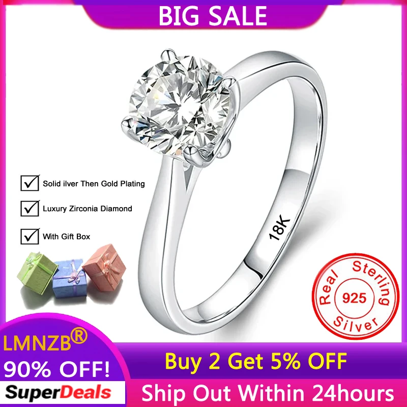 100% Certified Luxury 18K White Gold Silver 925 Rings Women Solitaire 2CT Zirconia Diamant Rings Wedding Jewelry With Gift Box