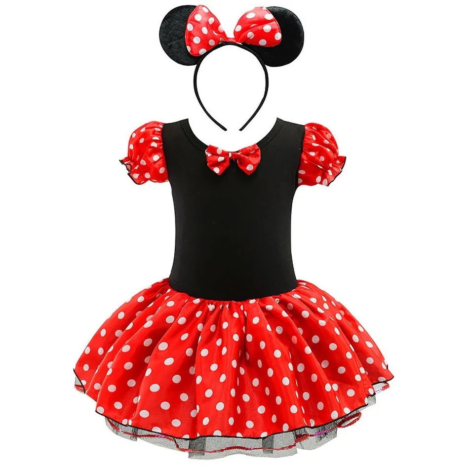 Little Girl Dresses Kids Summer Red Dot Mouse Costume Baby Birthday Party Clothes Children Princess Christmas Disguise Headwear