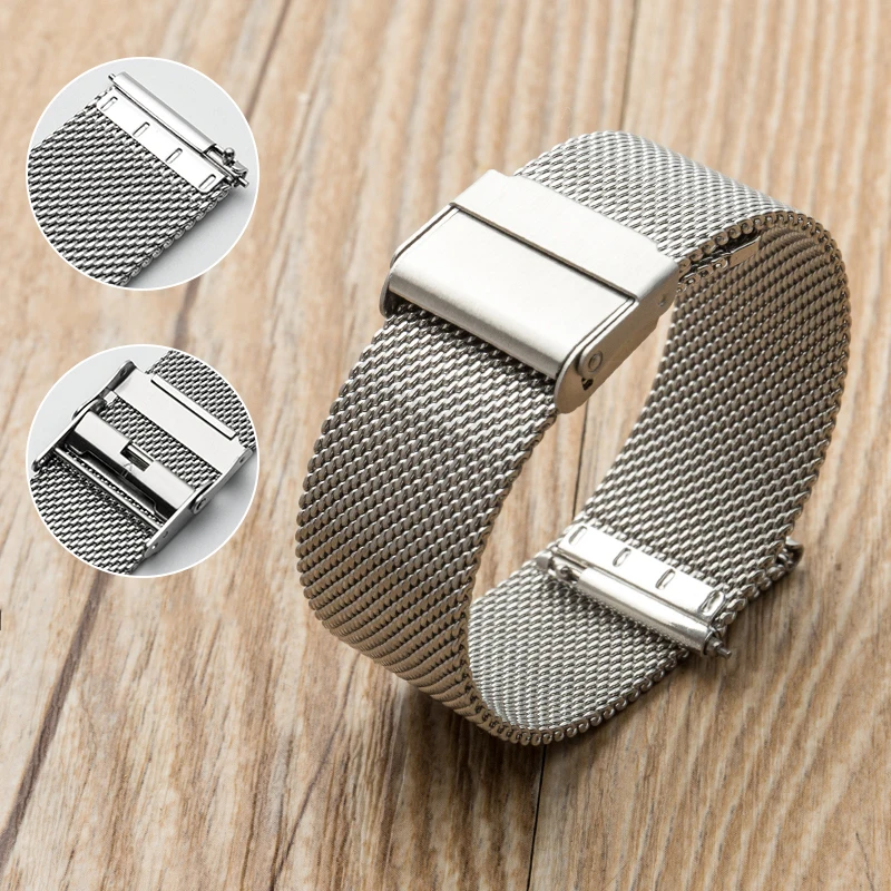 Bracelet universel en maille milanaise 18mm 20mm 22mm en acier inoxydable à dégagement rapide pour montre connectée, accessoires pour hommes et femmes