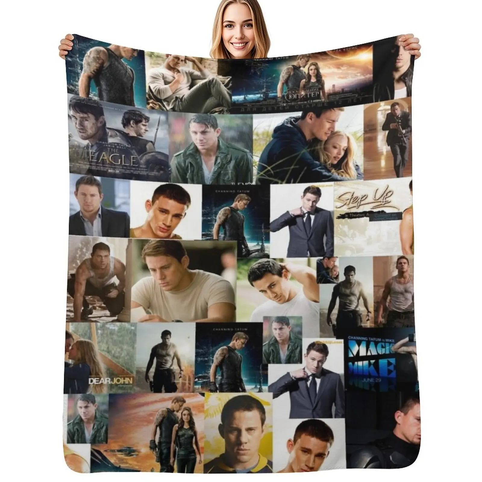 Channing Tatum Seamless Squarish Photo Collage Throw Blanket Soft Warm Blanket Gift for Men Women Adults