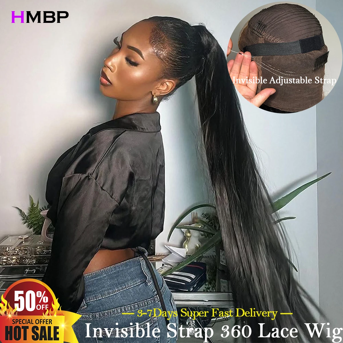 

Hidden Strap 360 Full Lace Glueless Wig Human Hair Preplucked Wear Go Invisi Adjustable Strap Snug Fit 360 HD Lace Wig For Women