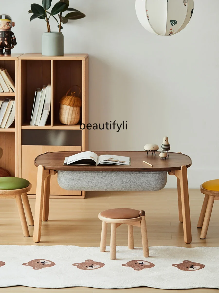 

Study Table Solid Wood Living Room Boys' and Girls' Dining Table Multifunctional Storage Toys Drawing Small Table Game