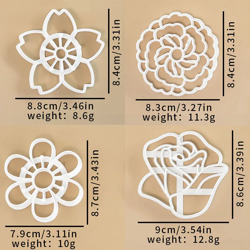 4 Pcs Cherry Blossom Rose Peony Flower Cookie Cutters Fancy Flower Shaped Cookie Molds Floral Fondant Cheese Pastry Baking Tools