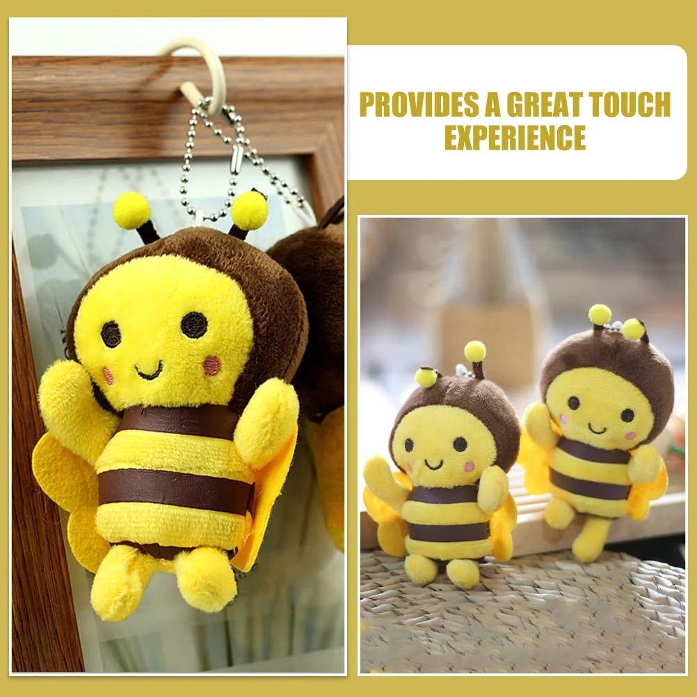 3 Pcs Earring Little Bee Pendant Plush Key Chain Girl Keychain Backpack Ornament Yellow Keyring