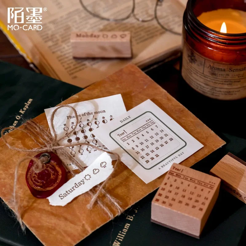 Perpetual Calendar Wooden Stamp Set English Numeric Date Card Making Supplies Craft Scrapbooking Material Wooden Stamp Handmade