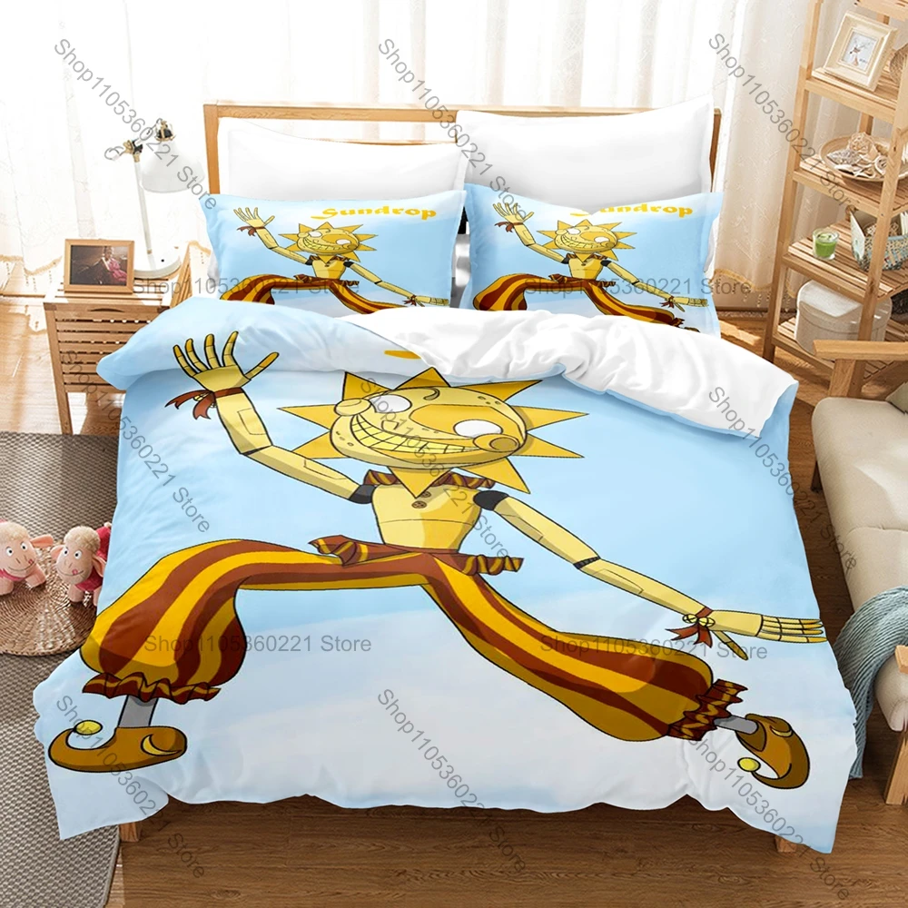 Sundrop FFNAF Printed Bedding Set, Duvet Cover plus 2 Pillowcases, Cute Sun Character Style Soft Textiles