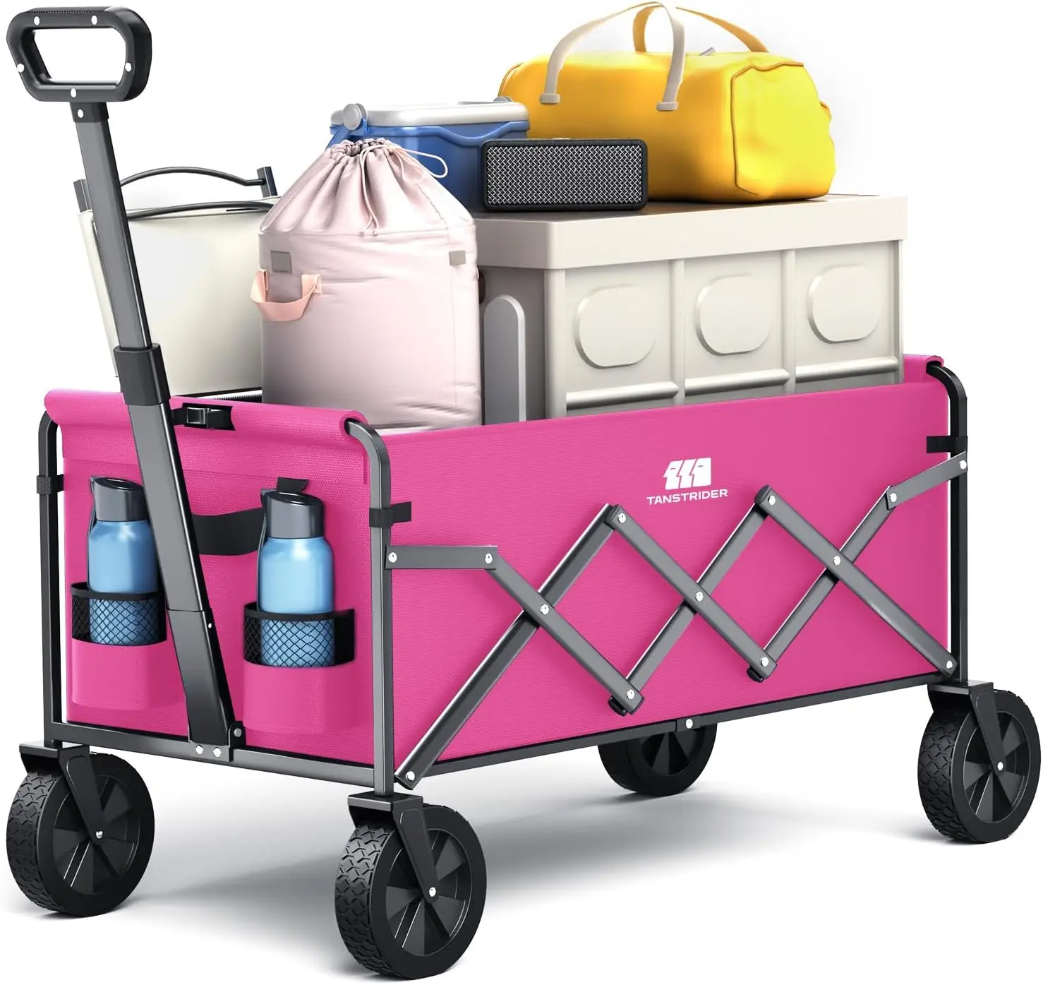 

Pink Foldable Wagon Cart with Wheels, Lightweight Collapsible Utility Cart for Garden, Beach, Camping Sports