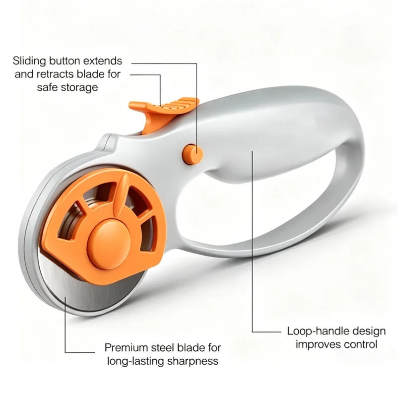 45mm Multifunctional Rotary Fabric Cutter with 5 Replaceable Blades Safety Wheel Knife for Sewing Quilting Leather Paper DIY Crafting