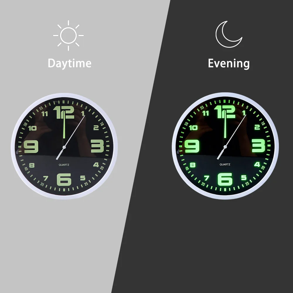 Home Decoration Silent Quartz Wall Clock Round Plastic Luminous Wall Clock Time Accuracy Fashion Digital Clock Home