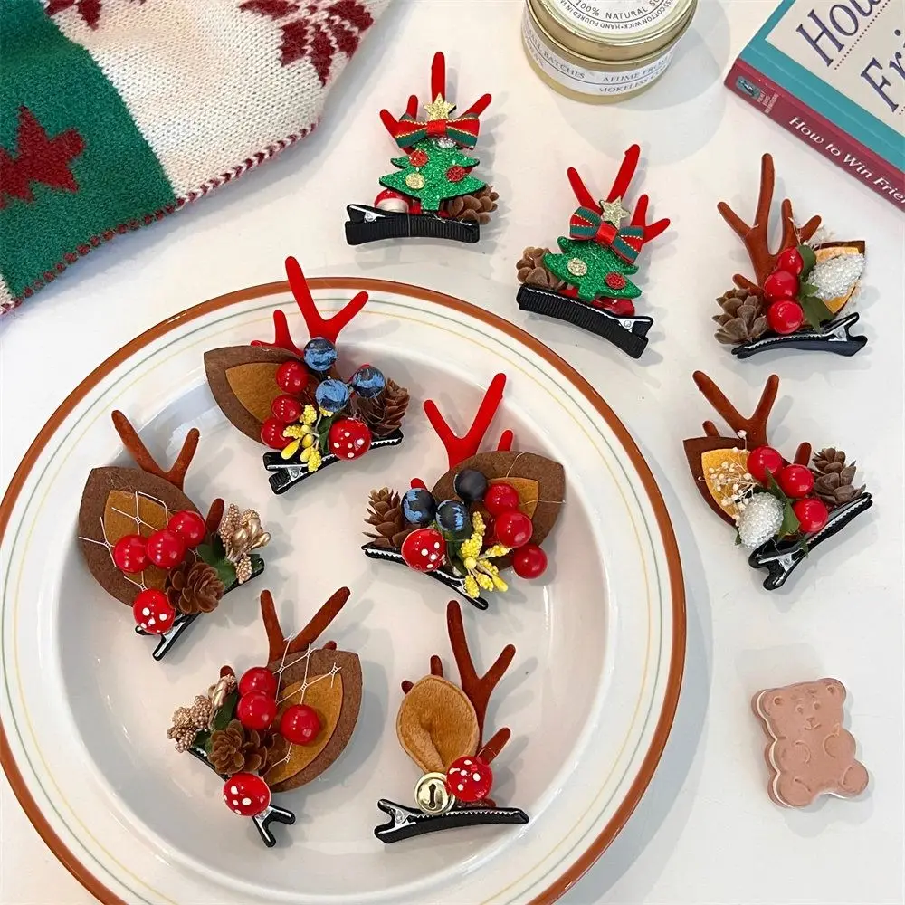 1 pair Bowknot Christmas Hairpin Sequin Snowflake Children Deer Antler Hair Clip Christmas Tree Bear Christmas Hat Headabnd
