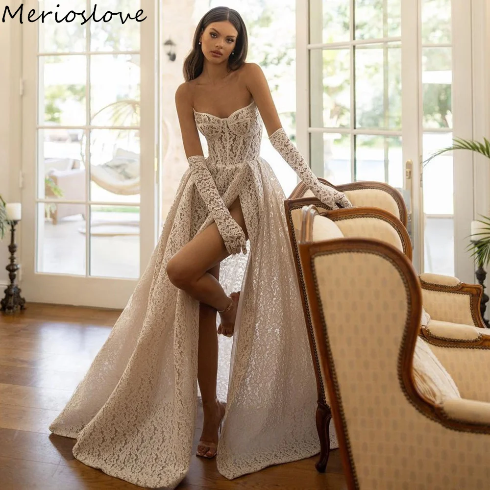 

Merioslove Exquisite Lace Appliques Wedding Dresses Sweetheart Side Split A-Line Bridal Gowns Beach Bride Dress 2024