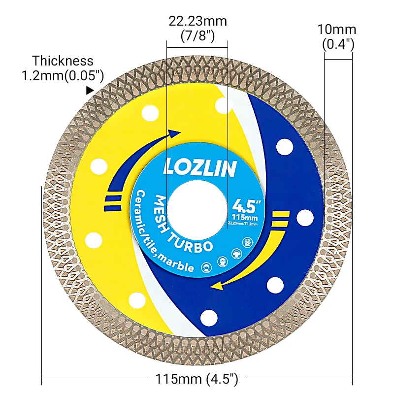 LOZLIN 115mm Mesh Corrugated Diamond Saw Blade Double-sided Cutting Disc Tile Ceramic Porcelain Marble Circular Cutter Plate