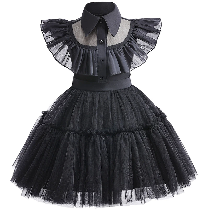 2024 Carnival Easter New Girl\'s Mesh Dress Children\'s Halloween Cosplay Party Black Dress Baby Girl First Year Fluffy Gown