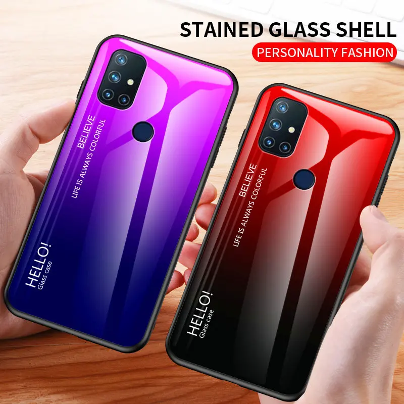 Oneplus Nord N10 BE2029 BE2025 Case Gradient Aurora Tempered Glass Back Cover Phone Case For Oneplus Nord N10 5G Shell Protector