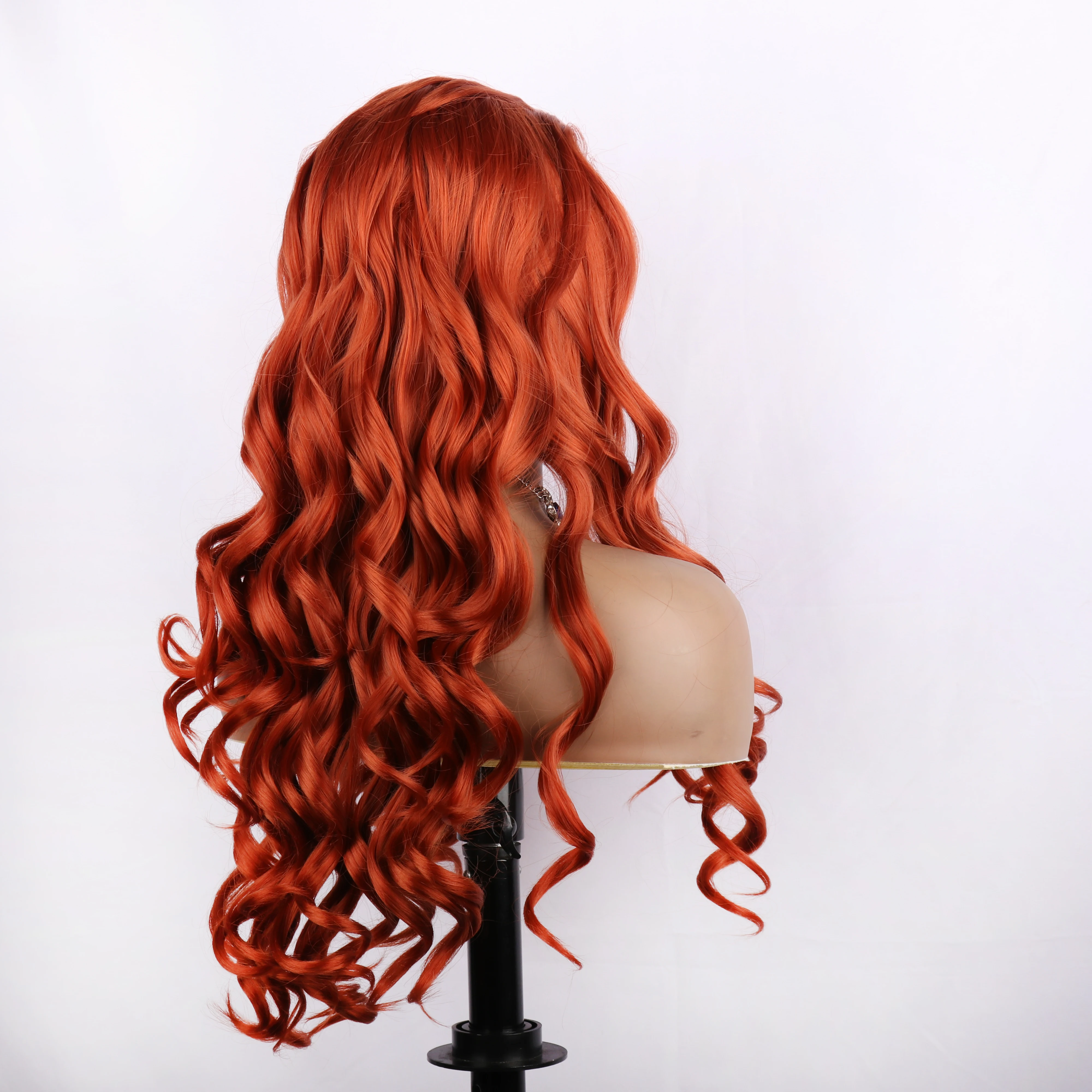 Oley Wig keriting renda sintetik, Wig renda depan oranye, Wig wanita 13X3 UNTUK WANITA HITAM, penggunaan rambut Cosplay