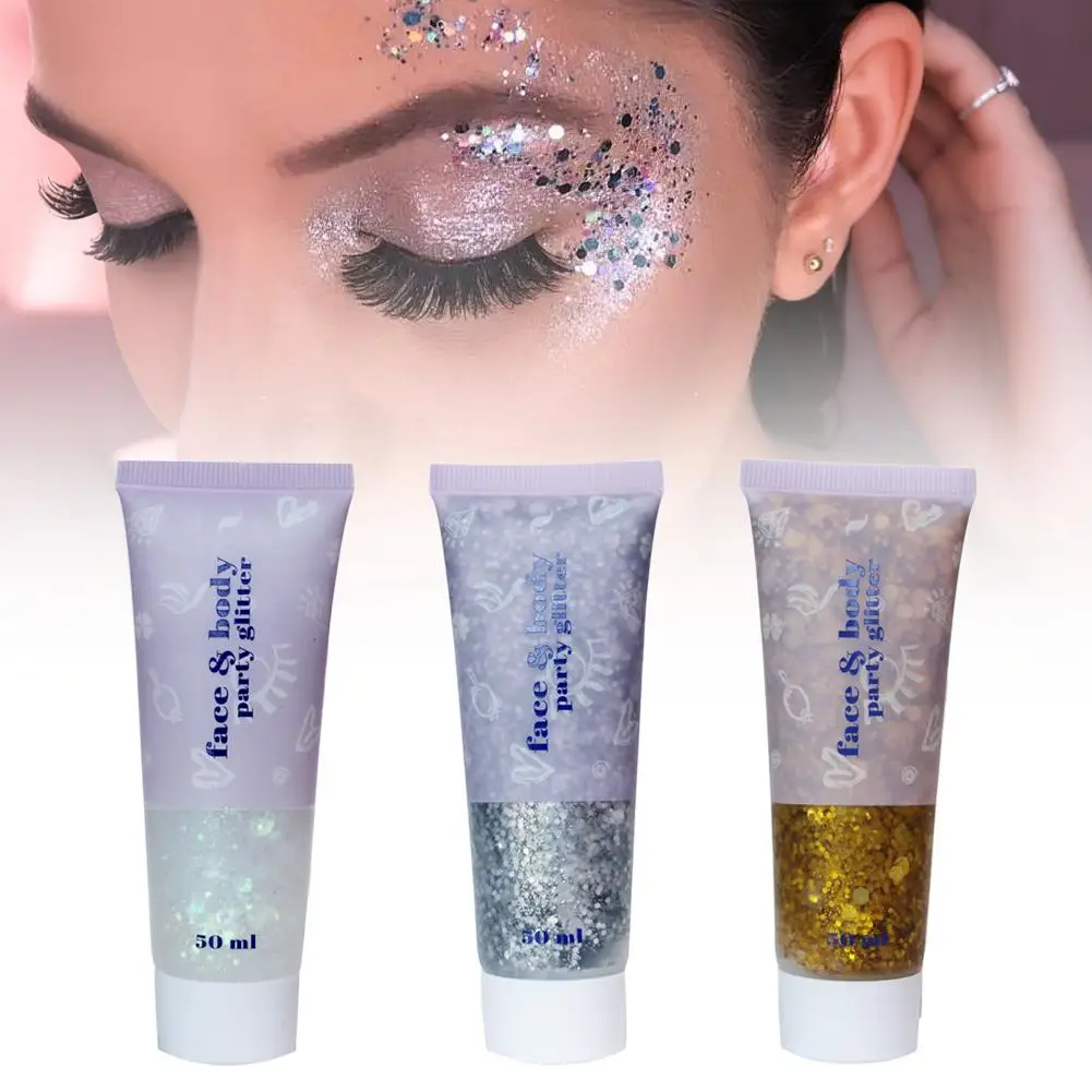 Corpo glitter gel 50ml líquido holográfico feminino maquiagem brilhos para gel fácil maquiagem brilhante festival glitter uso corporal e2s6