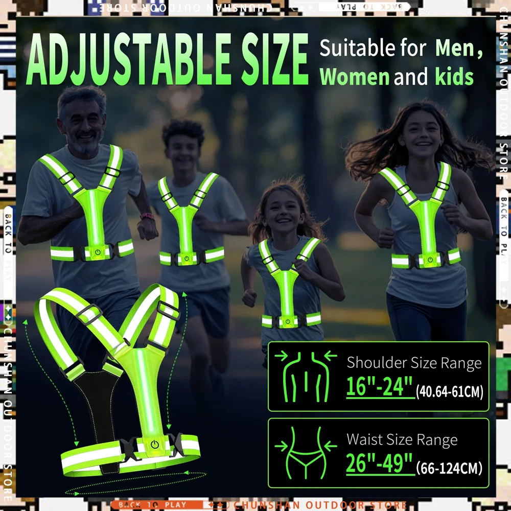 

Светящийся светодиодный жилет для бега на эластичной ленте — дышащая светоотражающая одежда с зарядкой через USB для ночных пробежек и верховой езды