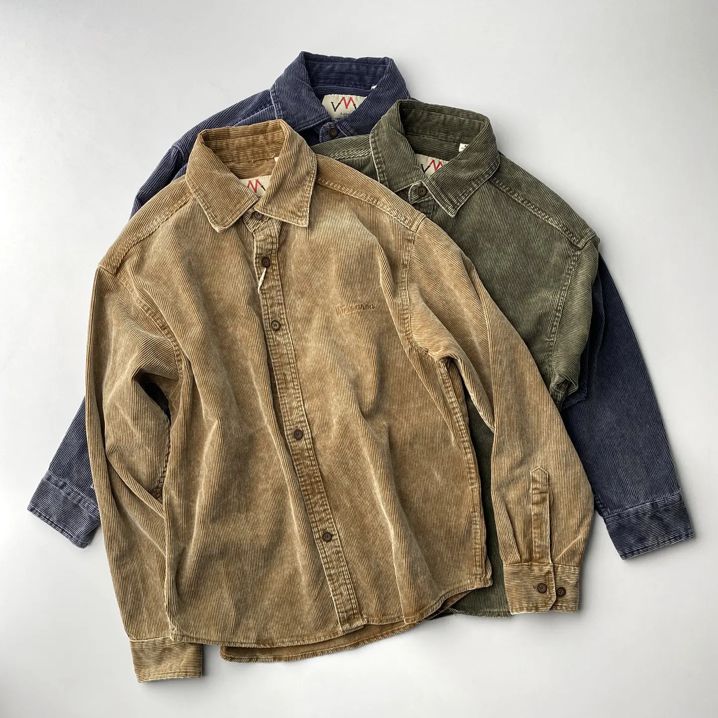 

2026 Spring New American Retro Heavyweight Lapel Solid Color Corduroy Long-Sleeve Shirt Men's 100% Cotton Fashion Casual Blouses