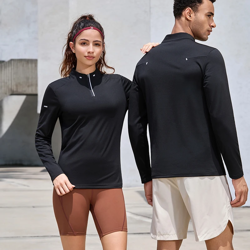 Outdoor Sports Quick-drying Men Stand-up Collar Half Zipper Long-sleeved Top POLO Shirt Running Casual Fitness Training Clothes