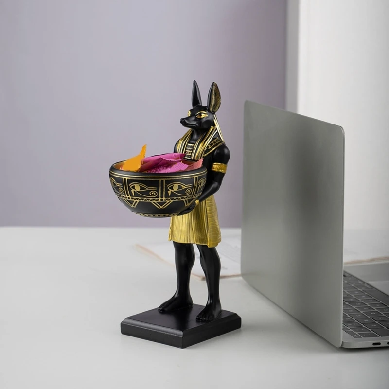  Artistic Anubis God Resin Sculpture with Bowl Cultural Decorative Ornament GIFT