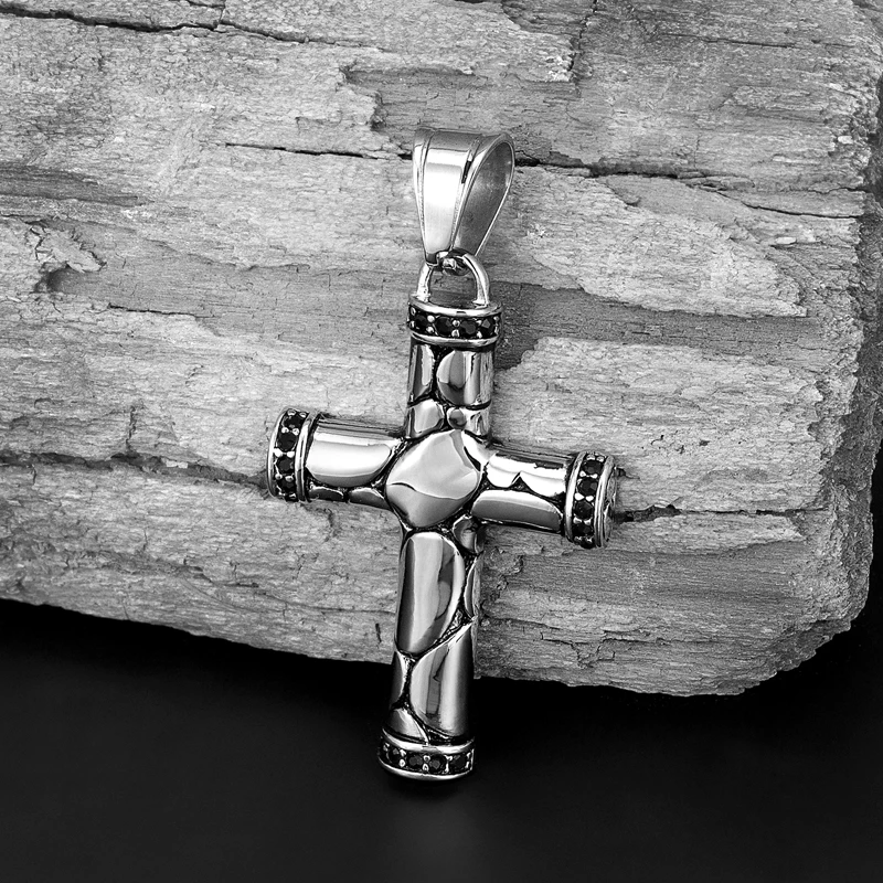 Classic Casting Vintage Cross Pendant Necklace Stainless Steel Fashion long chain For Men Women‘s religion classic sweater chain