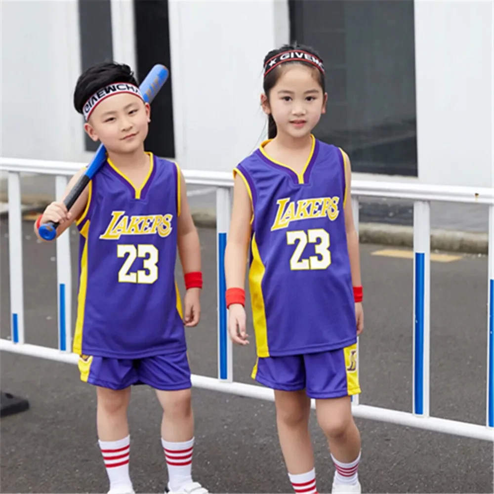 NEW 24/25 Children\'s clothing suit boy girl Fans Basketball Jerseys Lakers 23  game team uniform training  Vest and shorts