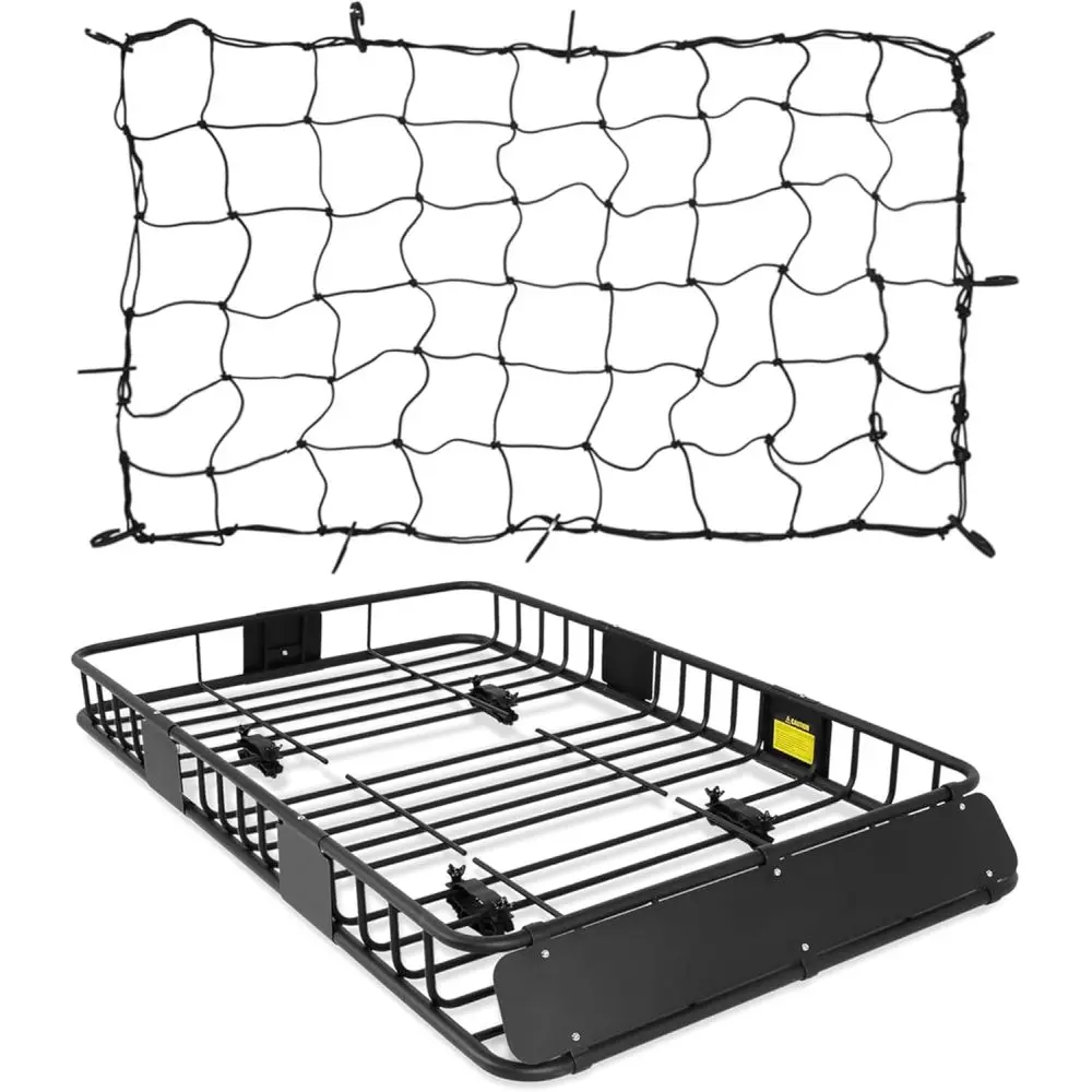 

Roof Rack Basket With Net,Rooftop Steel Roof Rack,Cargo Carrier with 250 Lbs Capacity,Extension Black Car Top Luggage Holder
