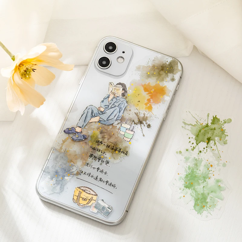 Card Lover 10 Pcs [Watercolor Canvas Series] Hot Stamping And Dyeing Account  PET Sticker Scrapbooking Material Scrapbook Kit