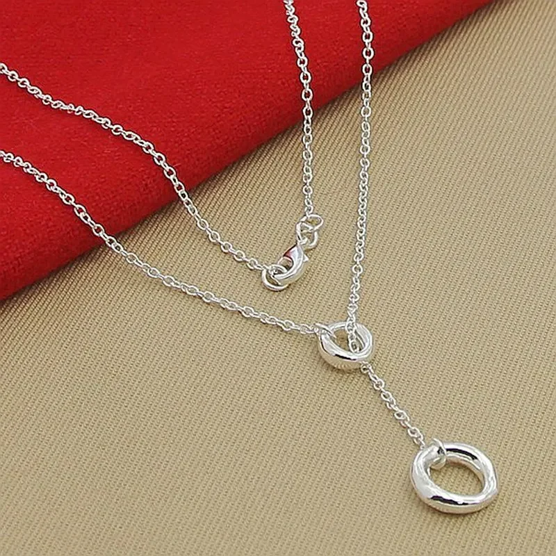 Circle of Style 925 シルバー ファッション O ラウンド サークル チェーン ネックレス トレンディ ジュエリー