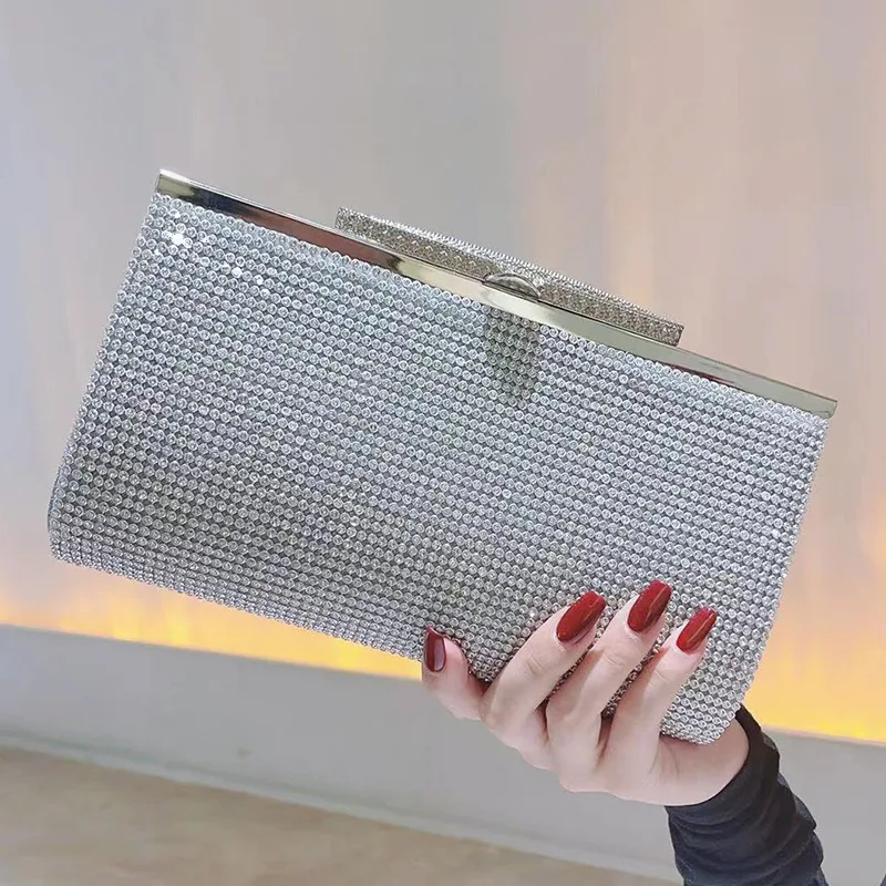 

Glitter Rhinestone Clutch for Women, Crystal Crossbody Purse, Luxury Silver Evening Bag for Bridesmaid Wedding Party Handbag