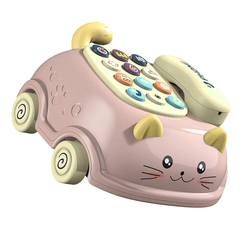 1 مجموعة محاكاة آلة قصة الهاتف على شكل قطة 12 مفاتيح للأطفال صوت التعليم المبكر لعب للأطفال هاتف تقليد #3