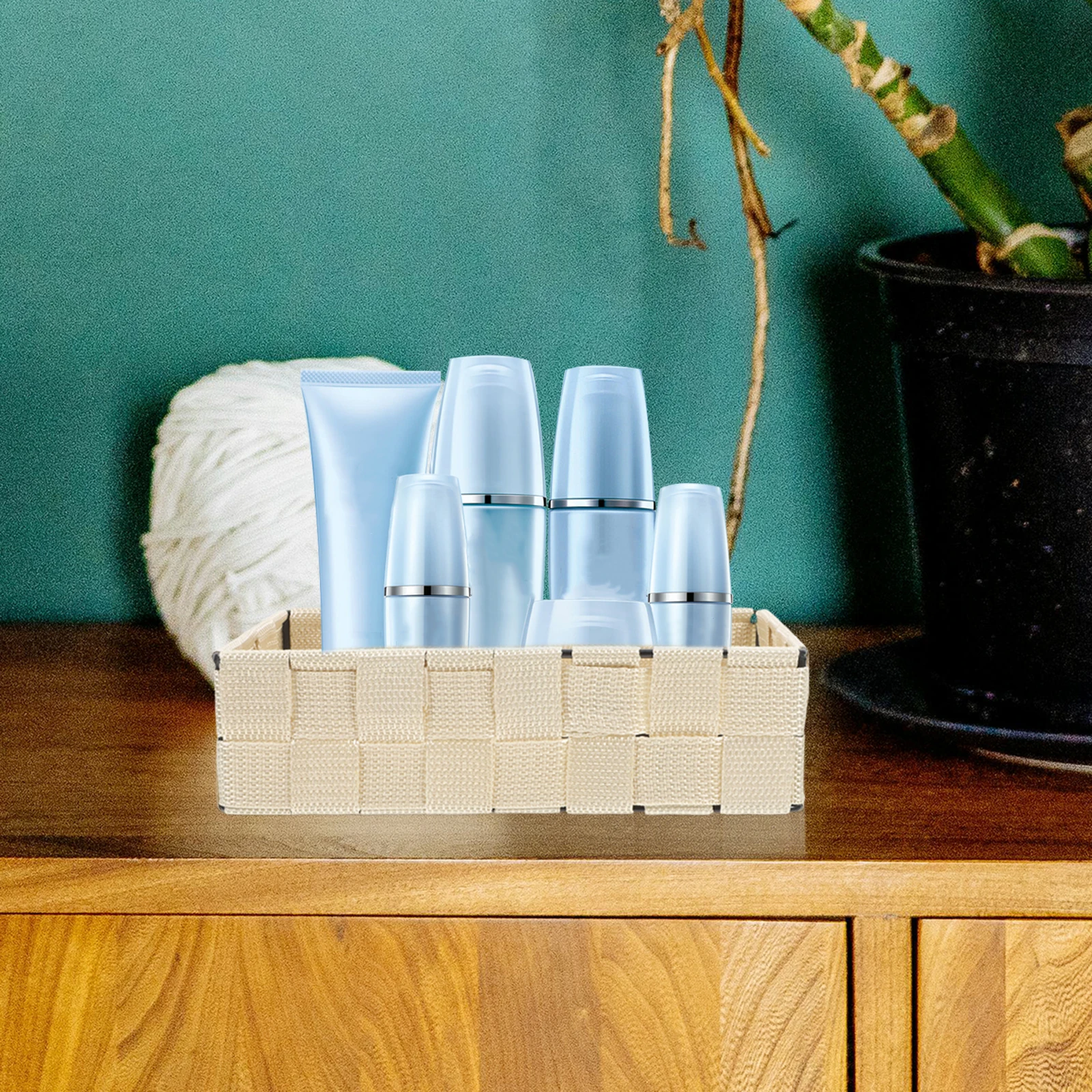 

Multifunctional Nylon Storage Basket Desktop Organizer Woven Handle Bathroom Countertop Accessories Foldable Closet Bedroom Bins