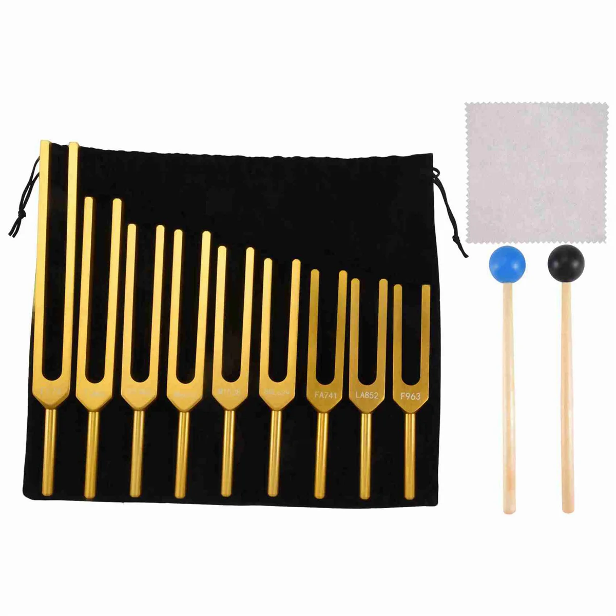 HOT Tuning Fork Set - 9 Tuning Forks for Healing Chakra,Sound Therapy,Keep Body,Mind and Spirit in Perfect Harmony- Gold