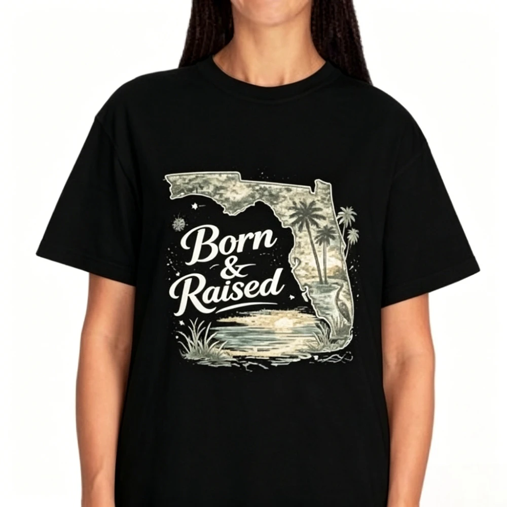 Florida Born and Raised Graphic T Shirt Women Men Unisex Summer Fashion Cotton Short Sleeve Florida Native Casual Daily Outfit