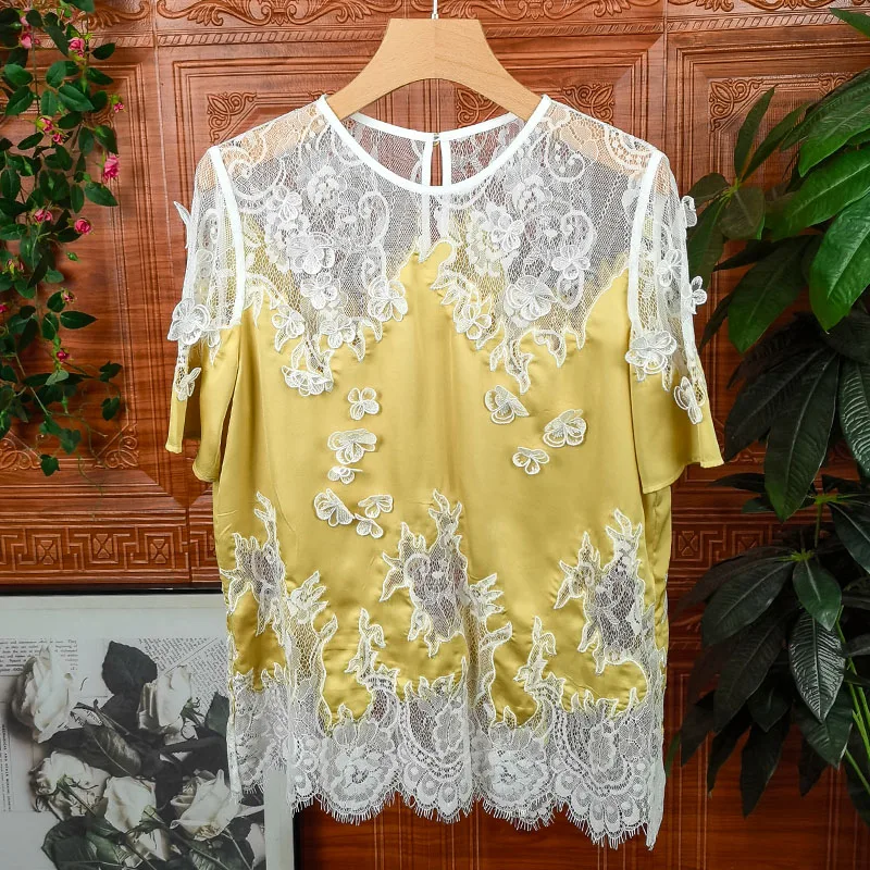 

High-end Summer Chinese Style Embroidery Lace Blouse Shirt Women Fashion Loose Lady Hollow Out Shirt Top S-XL