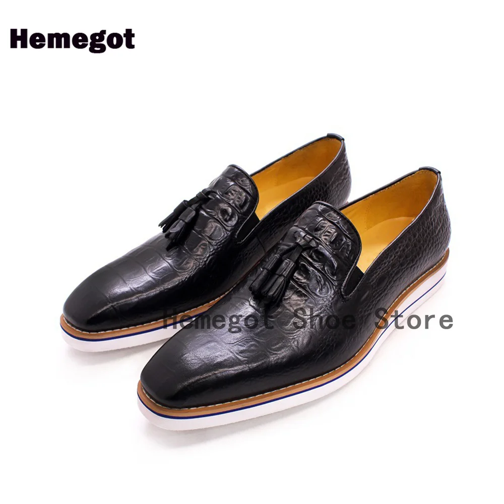 

Crocodile Pattern Tassel Shoes Men's Shoes Genuine Leather Stitching Casual Single Loafers High-End Cowhide Men's Board Shoes