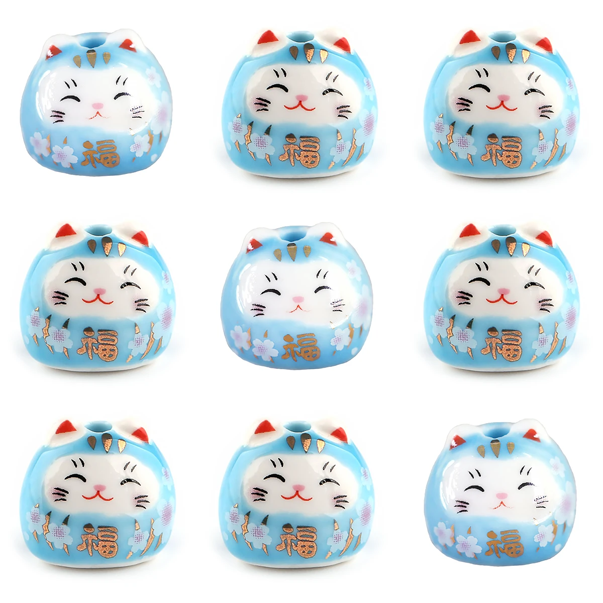 15x14mm Blue Auspicious Cat Ceramic Beads Loose Cat Procelain Beads For Jewelry Making DIY Bracelet Necklace Gifts Accessories