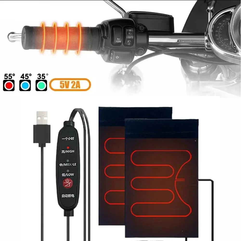 

12 В 3-скоростные регулируемые ручки с подогревом для мотоцикла, USB электрический велосипед, ручка с подогревом, зимняя теплая съемная ручка