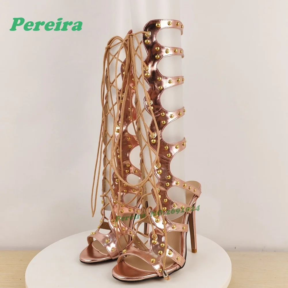 

Rivet Cut-Out Stiletto Sandals Peep Toe Cross Tied Lace-Up Slingback Sandals for Women Summer Side Air Glossy Luxury Shoes Sexy