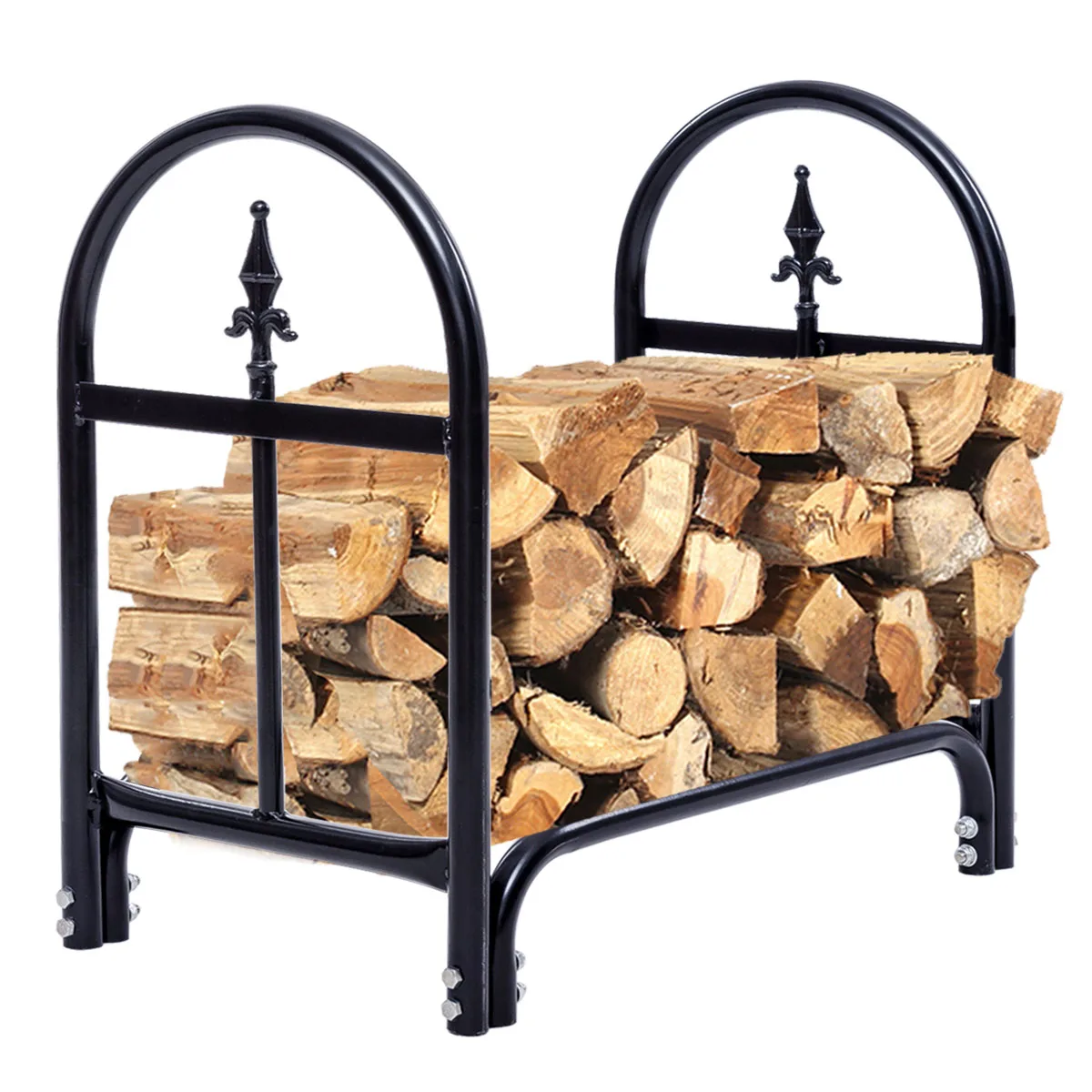 Costway 2 Feet Outdoor Heavy Duty Steel Firewood Log Rack Wood Storage Holder Black