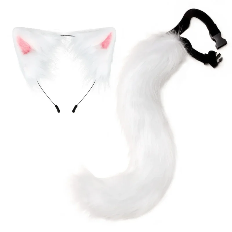 Torche grise de simulation de cosplay d'Halloween, queue d'animal en peluche, accessoires vestisens, bandeau d'oreille de chat, couvre-chef