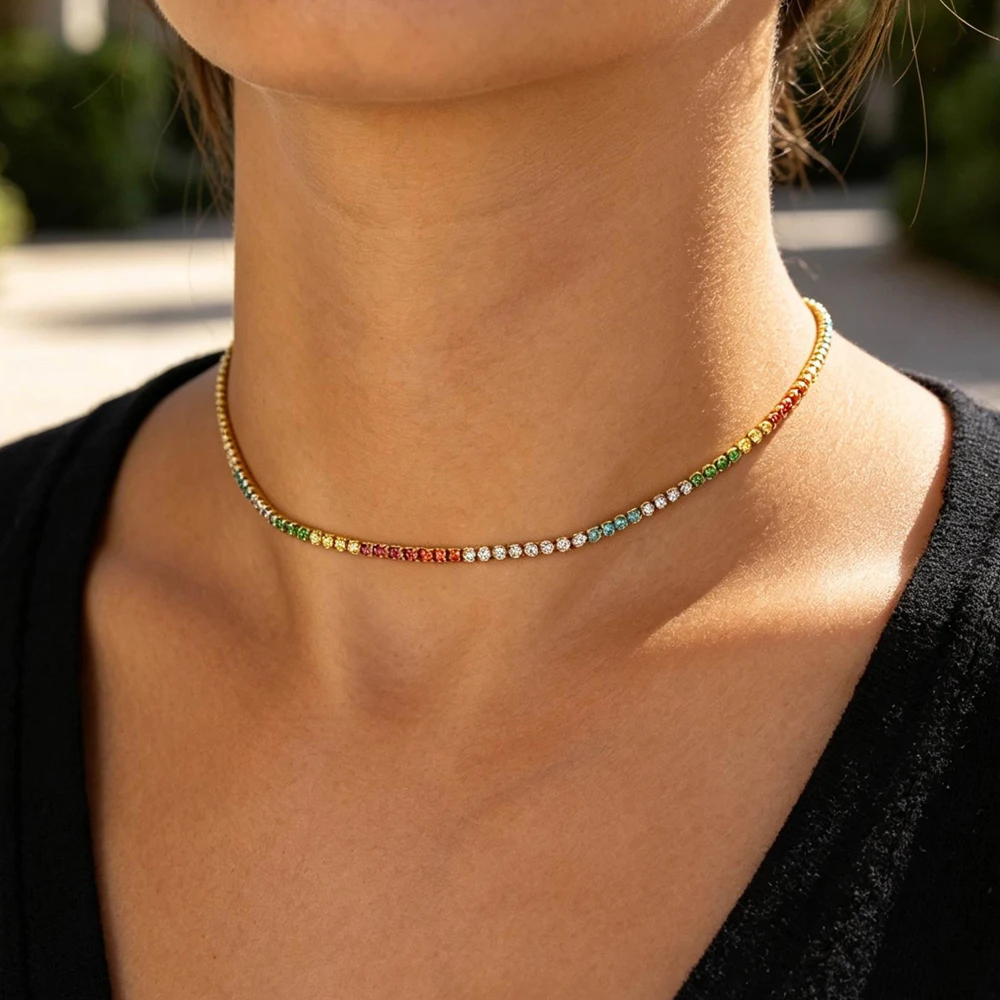 New Fashion Micro Pave Cz Geometric Rectangle Bling Charms Link Chain Choker Y Shape Necklace Gold Color Women Jewelry