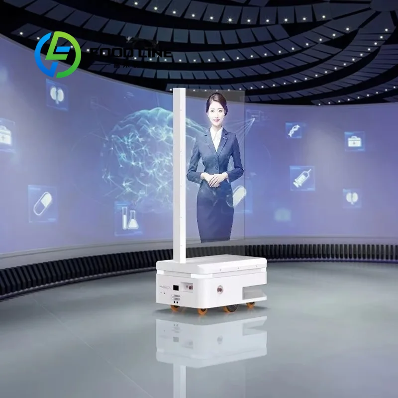 Transparent OLED Advertising Robot Smart Movable Display Robot Transparent OLED Screen Device For Hotel Lobby Exhibition