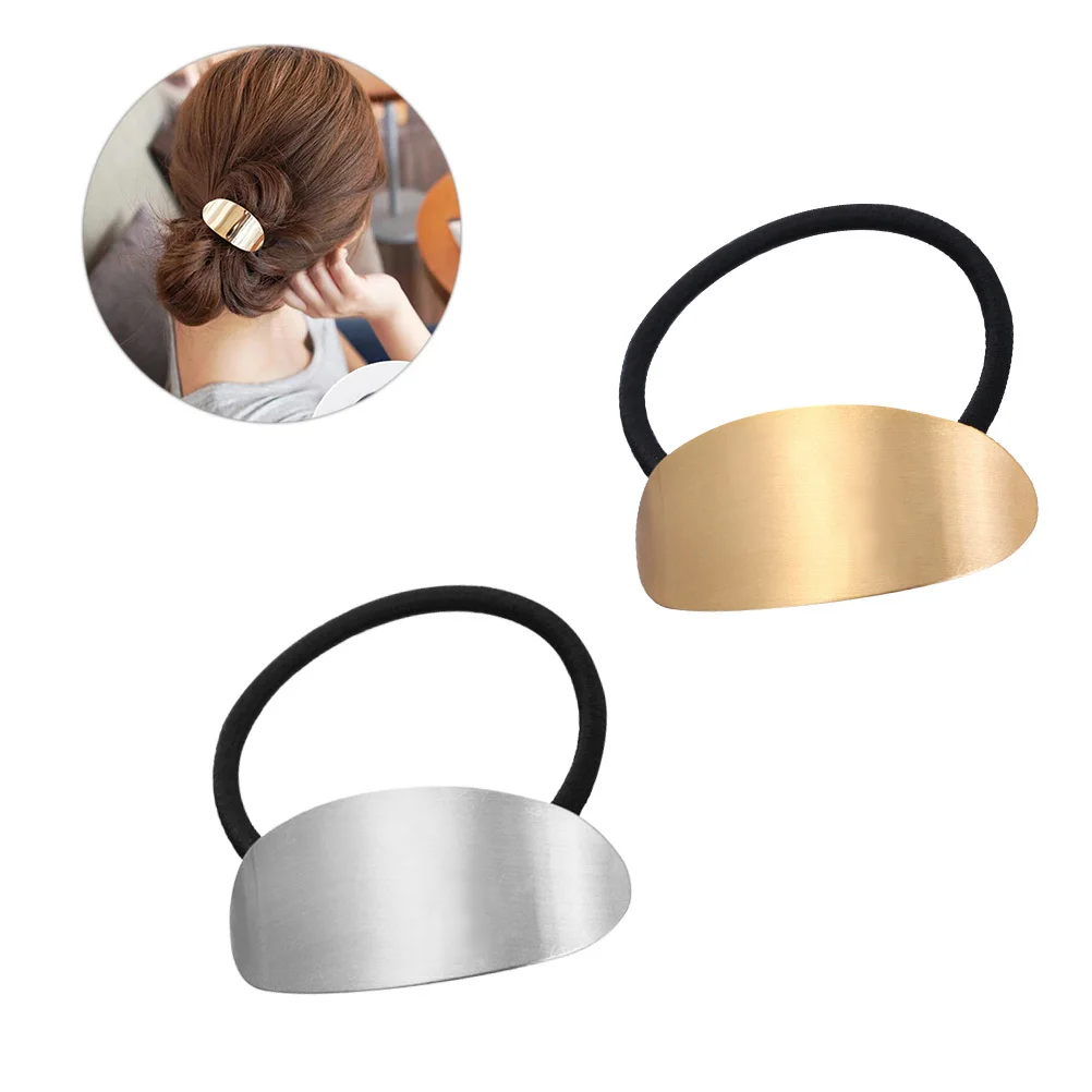 

4pcs Oval Shaped Metal Ties Glossy Brushed Elastic Ponytail Holders For Women Scrunchies Hair Elastics Hairwear Decorative Hair