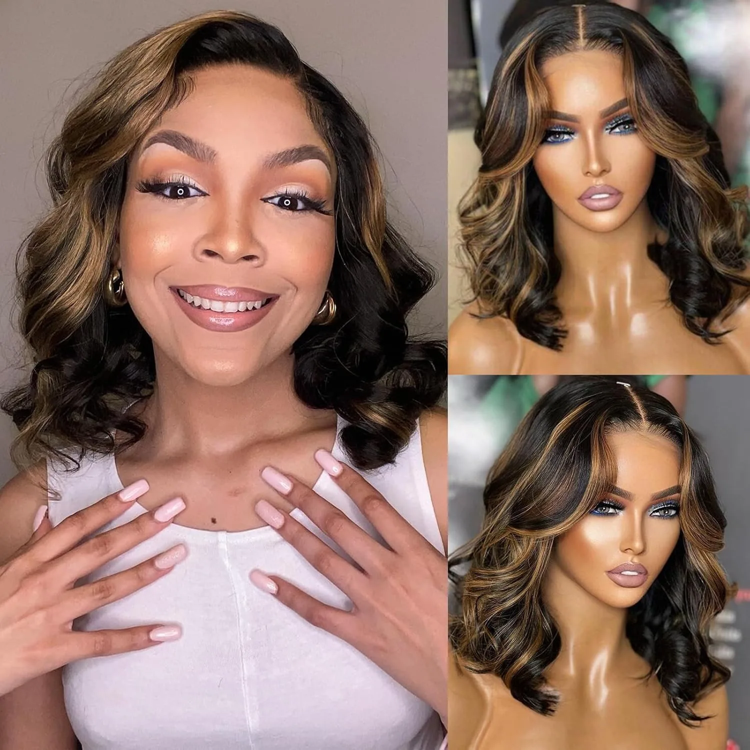 

FB/30 Ombre Bob Wig Human Hair Real 12a Body Wave 13x4 Lace Frontal Wig Ombre Highlight Short Bob Wigs Human Hair Pre Plucked